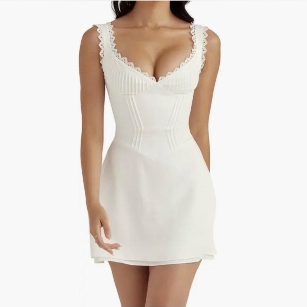 Elegant White Lace Trim Dress